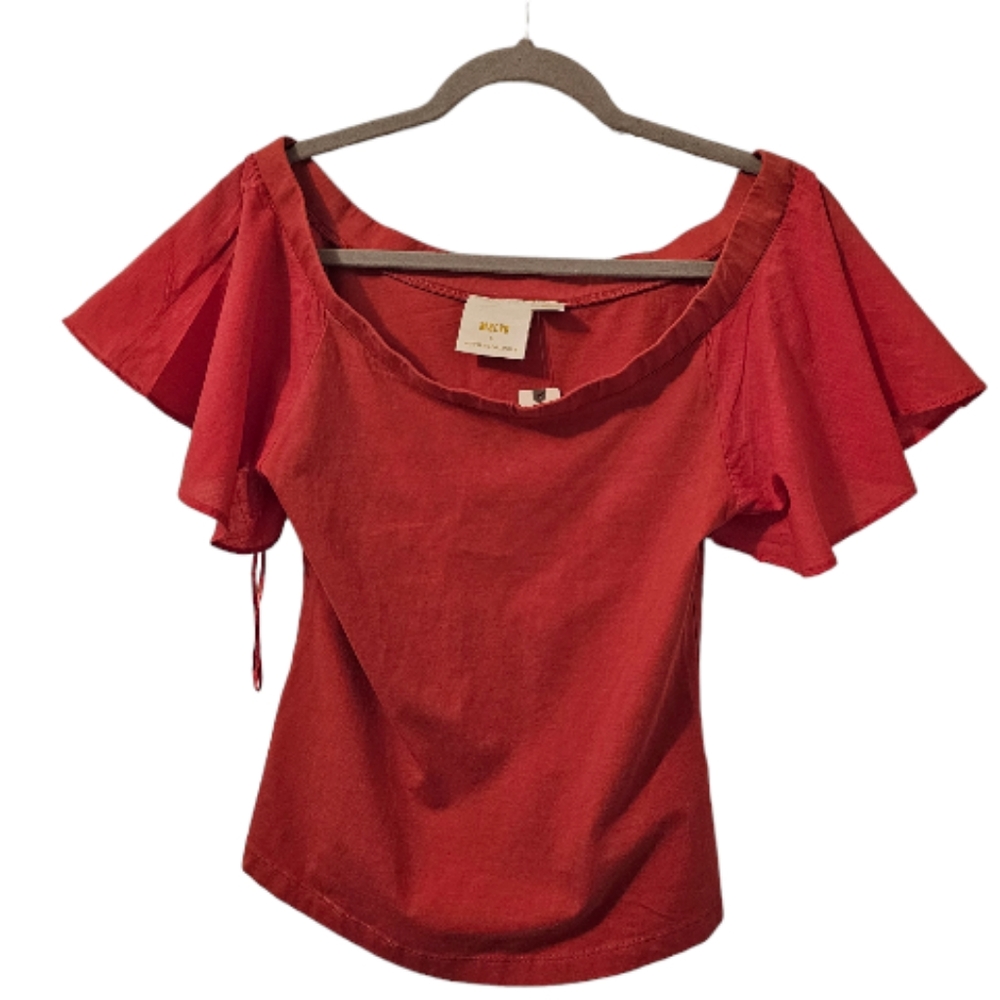 Pink Maeve by Anthropologie Women's Off-The-Shouder Flutter Top